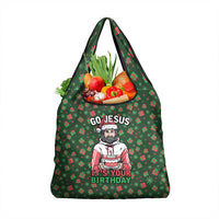 Go Jesus It's Your Birthday Christmas Grocery Bag with Presents and Festive Pattern - Wonder Print Shop