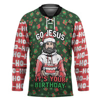 Go Jesus It's Your Birthday Christmas Hockey Jersey with Presents and Festive Pattern - Wonder Print Shop