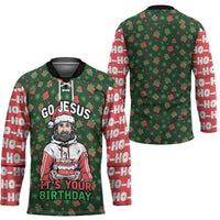 Go Jesus It's Your Birthday Christmas Hockey Jersey with Presents and Festive Pattern - Wonder Print Shop
