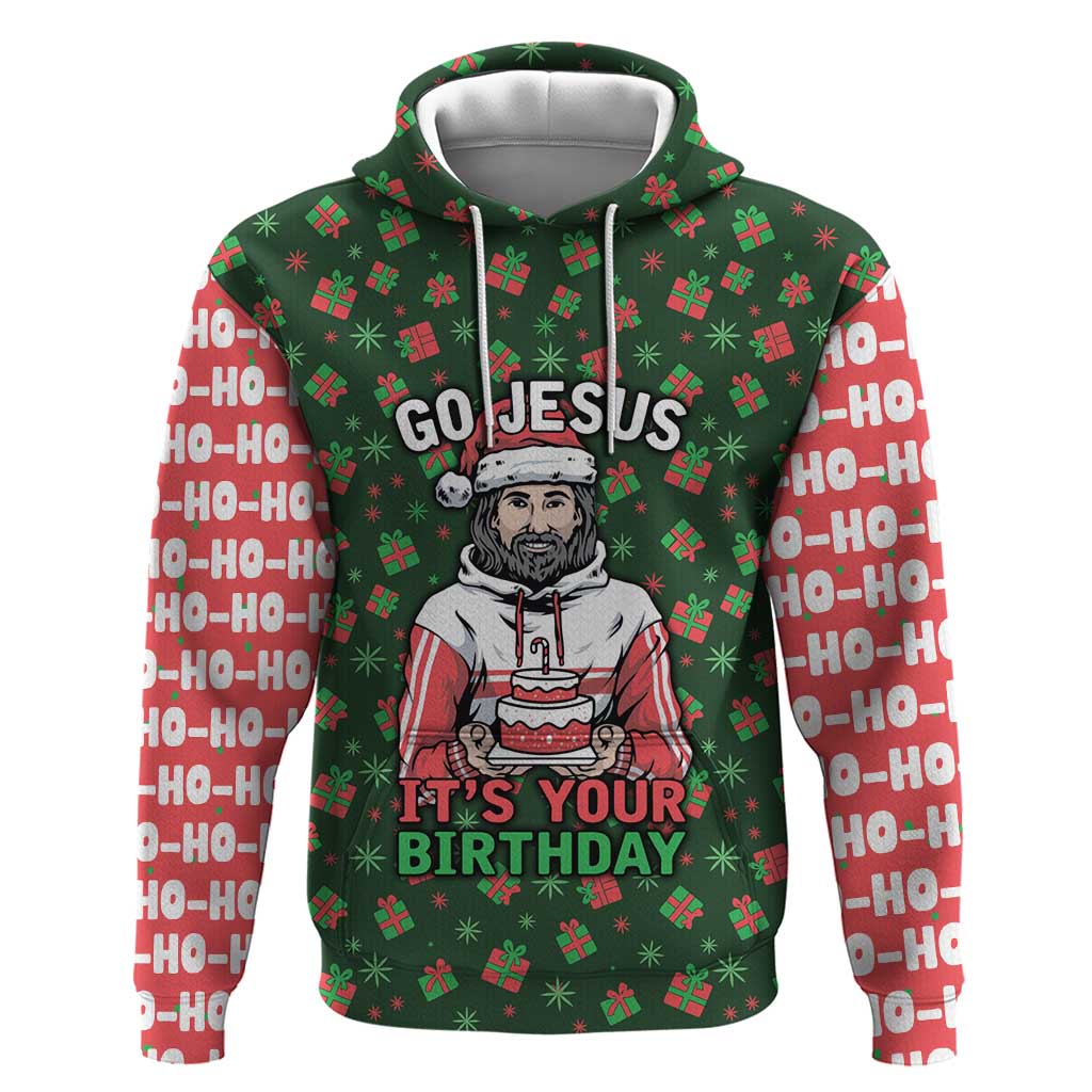 Go Jesus It's Your Birthday Christmas Hoodie with Presents and Festive Pattern - Wonder Print Shop