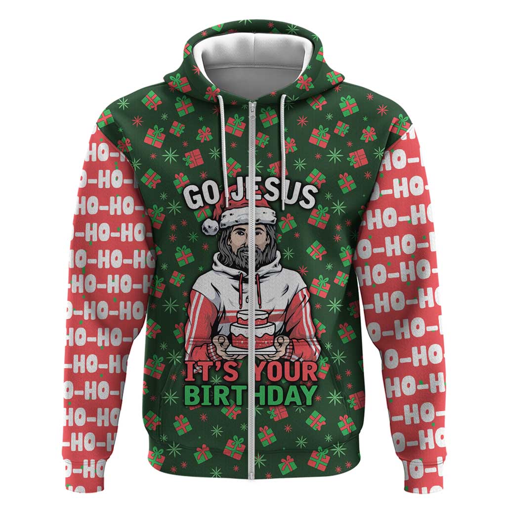 Go Jesus It's Your Birthday Christmas Hoodie with Presents and Festive Pattern - Wonder Print Shop