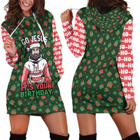 Go Jesus It's Your Birthday Christmas Hoodie Dress with Presents and Festive Pattern - Wonder Print Shop