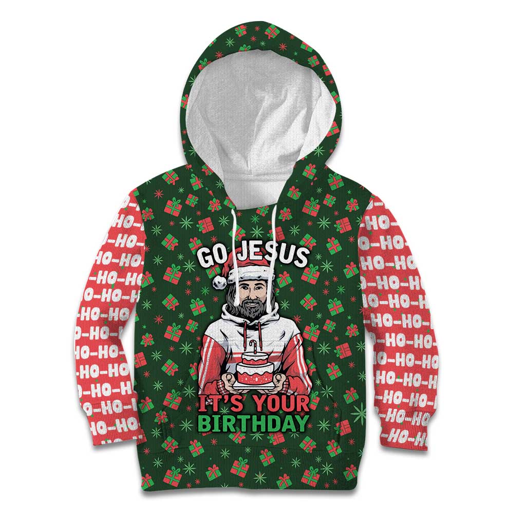 Go Jesus It's Your Birthday Christmas Kid Hoodie with Presents and Festive Pattern - Wonder Print Shop