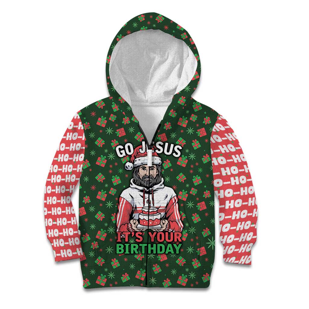 Go Jesus It's Your Birthday Christmas Kid Hoodie with Presents and Festive Pattern - Wonder Print Shop