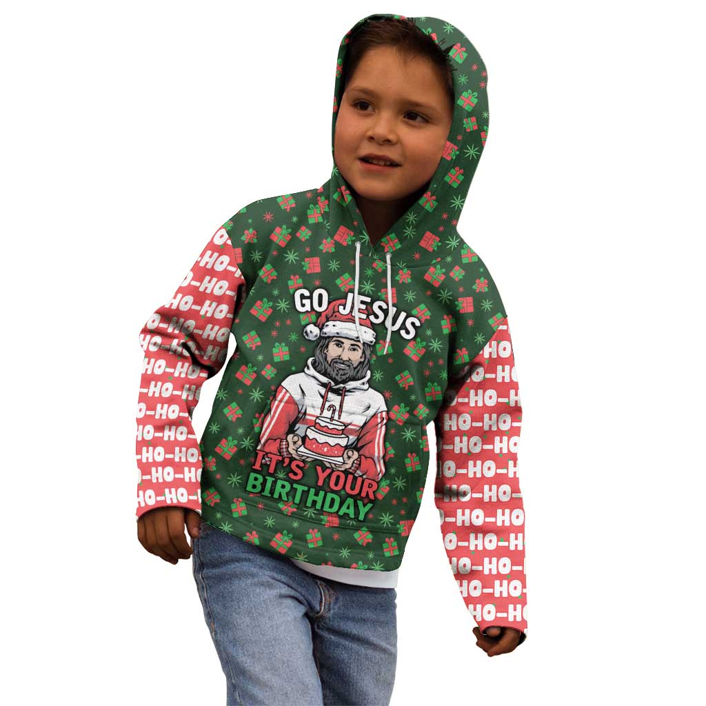 Go Jesus It's Your Birthday Christmas Kid Hoodie with Presents and Festive Pattern - Wonder Print Shop