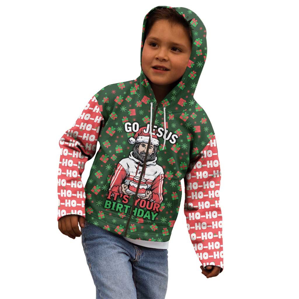 Go Jesus It's Your Birthday Christmas Kid Hoodie with Presents and Festive Pattern - Wonder Print Shop