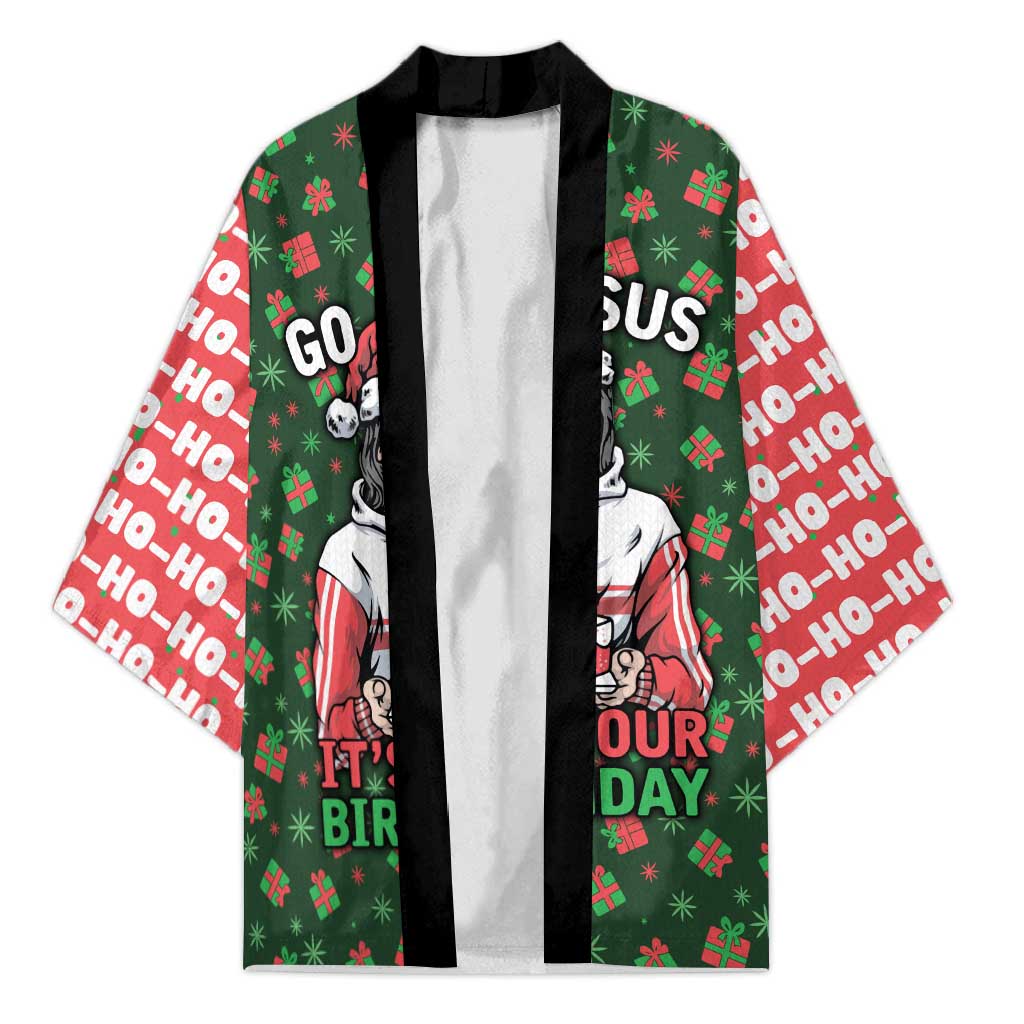 Go Jesus It's Your Birthday Christmas Kimono with Presents and Festive Pattern - Wonder Print Shop