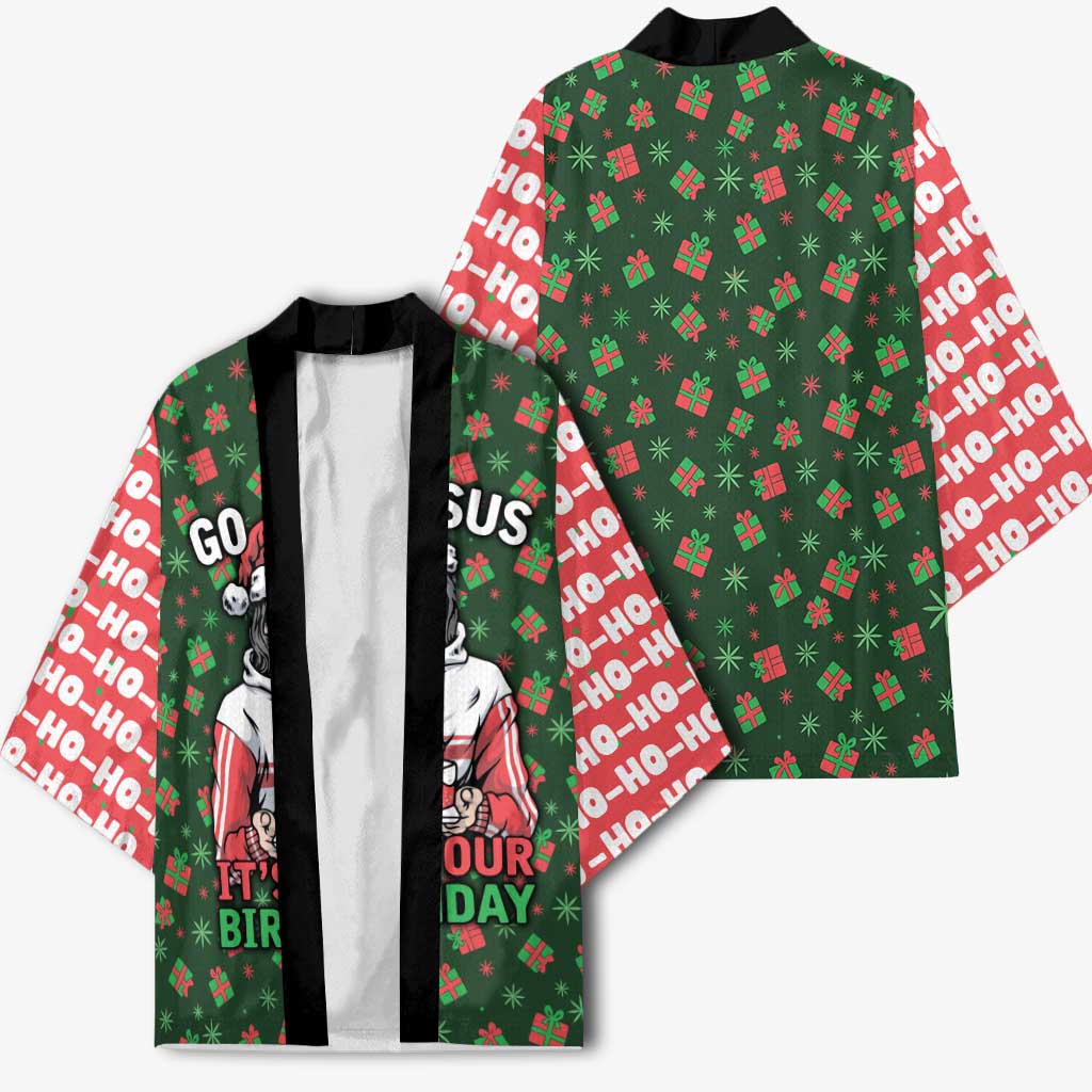 Go Jesus It's Your Birthday Christmas Kimono with Presents and Festive Pattern - Wonder Print Shop