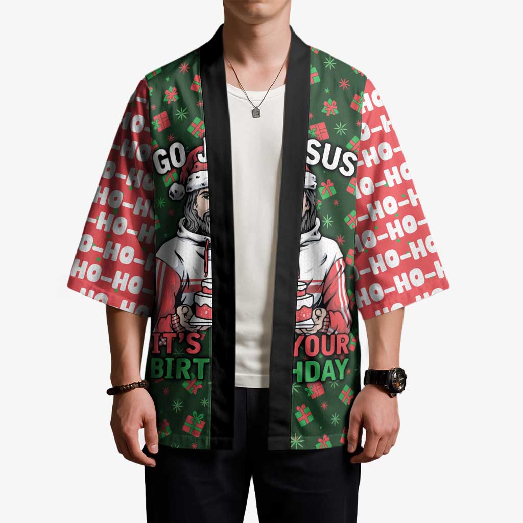 Go Jesus It's Your Birthday Christmas Kimono with Presents and Festive Pattern - Wonder Print Shop