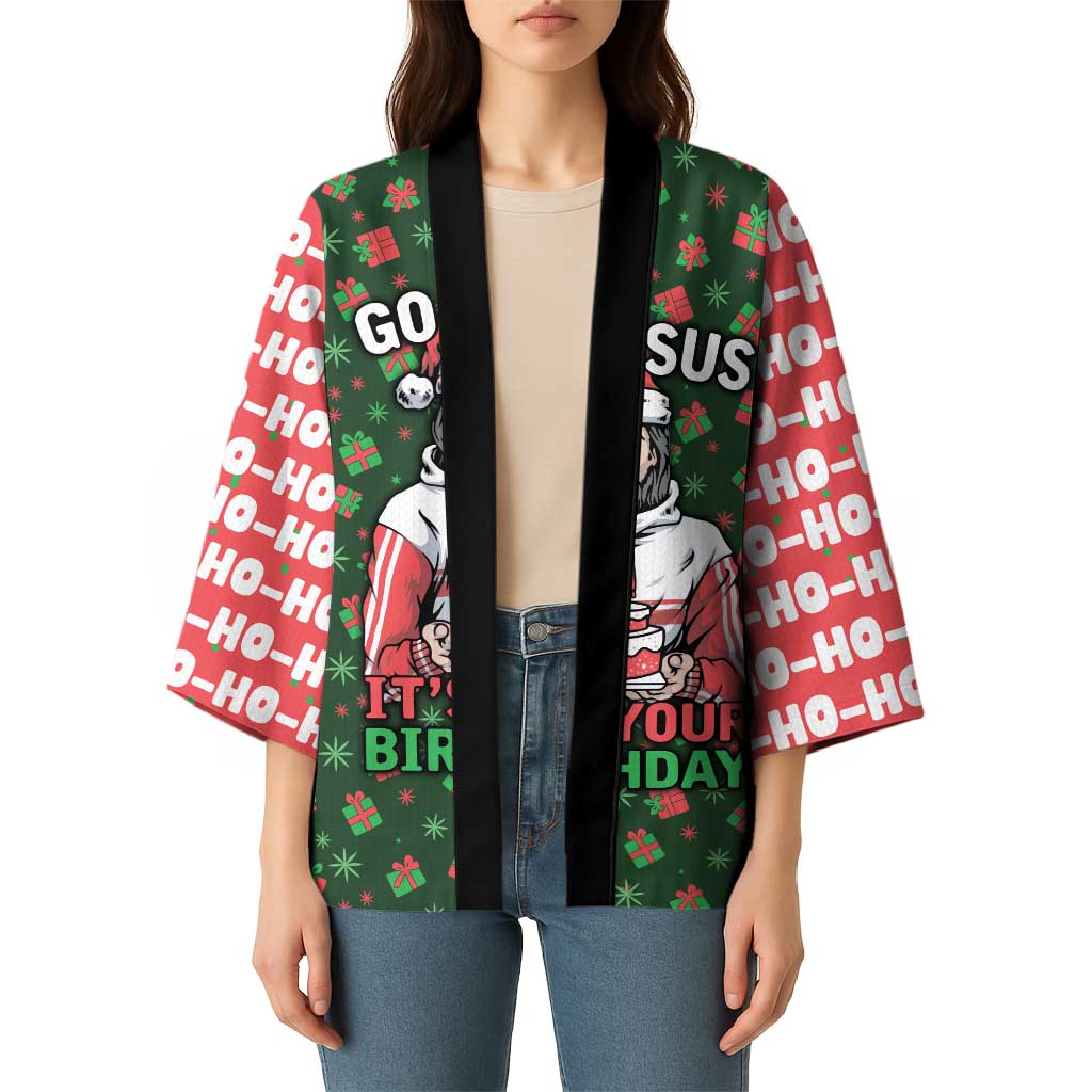 Go Jesus It's Your Birthday Christmas Kimono with Presents and Festive Pattern - Wonder Print Shop