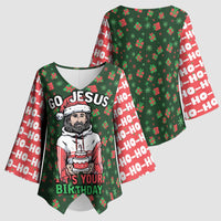 Go Jesus It's Your Birthday Christmas Kimono Sleeve Blouse with Presents and Festive Pattern - Wonder Print Shop