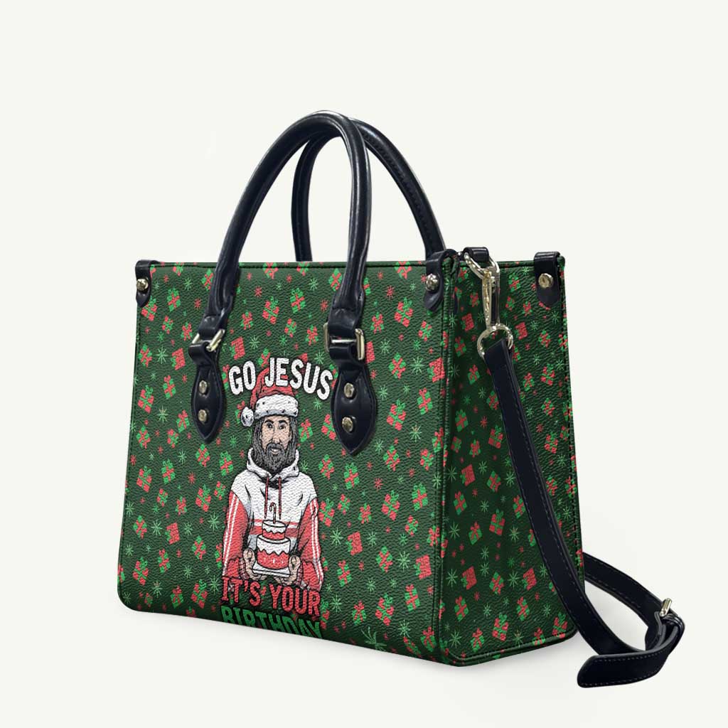 Go Jesus It's Your Birthday Christmas Leather Bag with Presents and Festive Pattern - Wonder Print Shop