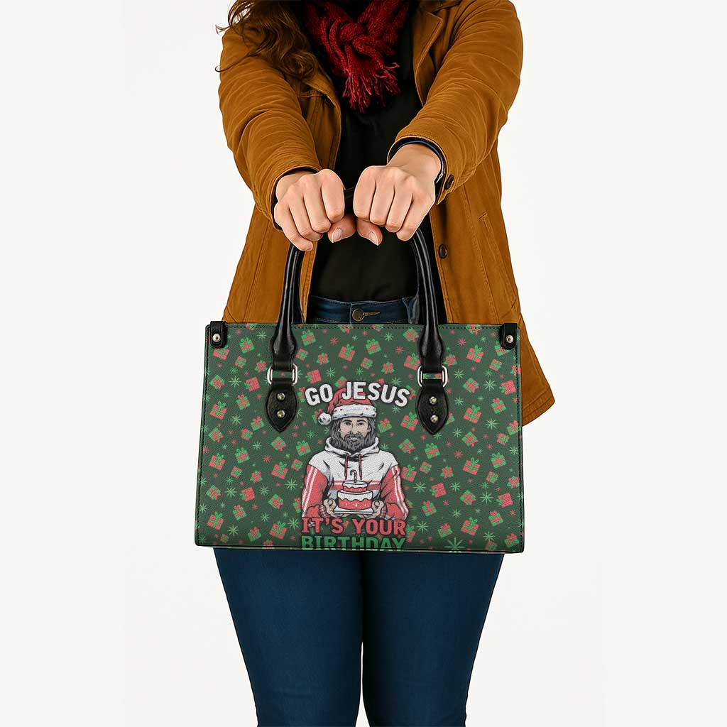 Go Jesus It's Your Birthday Christmas Leather Bag with Presents and Festive Pattern - Wonder Print Shop