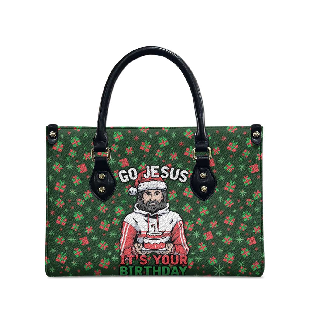 Go Jesus It's Your Birthday Christmas Leather Bag with Presents and Festive Pattern - Wonder Print Shop