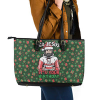Go Jesus It's Your Birthday Christmas Leather Tote Bag with Presents and Festive Pattern - Wonder Print Shop