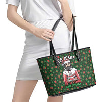 Go Jesus It's Your Birthday Christmas Leather Tote Bag with Presents and Festive Pattern - Wonder Print Shop