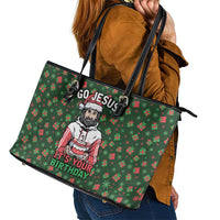 Go Jesus It's Your Birthday Christmas Leather Tote Bag with Presents and Festive Pattern - Wonder Print Shop