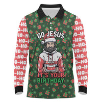 Go Jesus It's Your Birthday Christmas Long Sleeve Polo Shirt with Presents and Festive Pattern - Wonder Print Shop