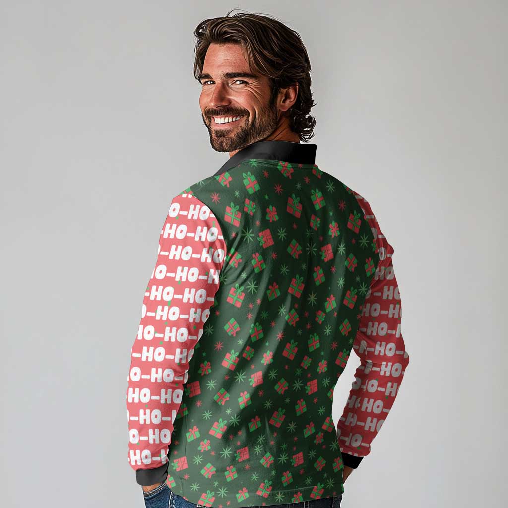 Go Jesus It's Your Birthday Christmas Long Sleeve Polo Shirt with Presents and Festive Pattern - Wonder Print Shop