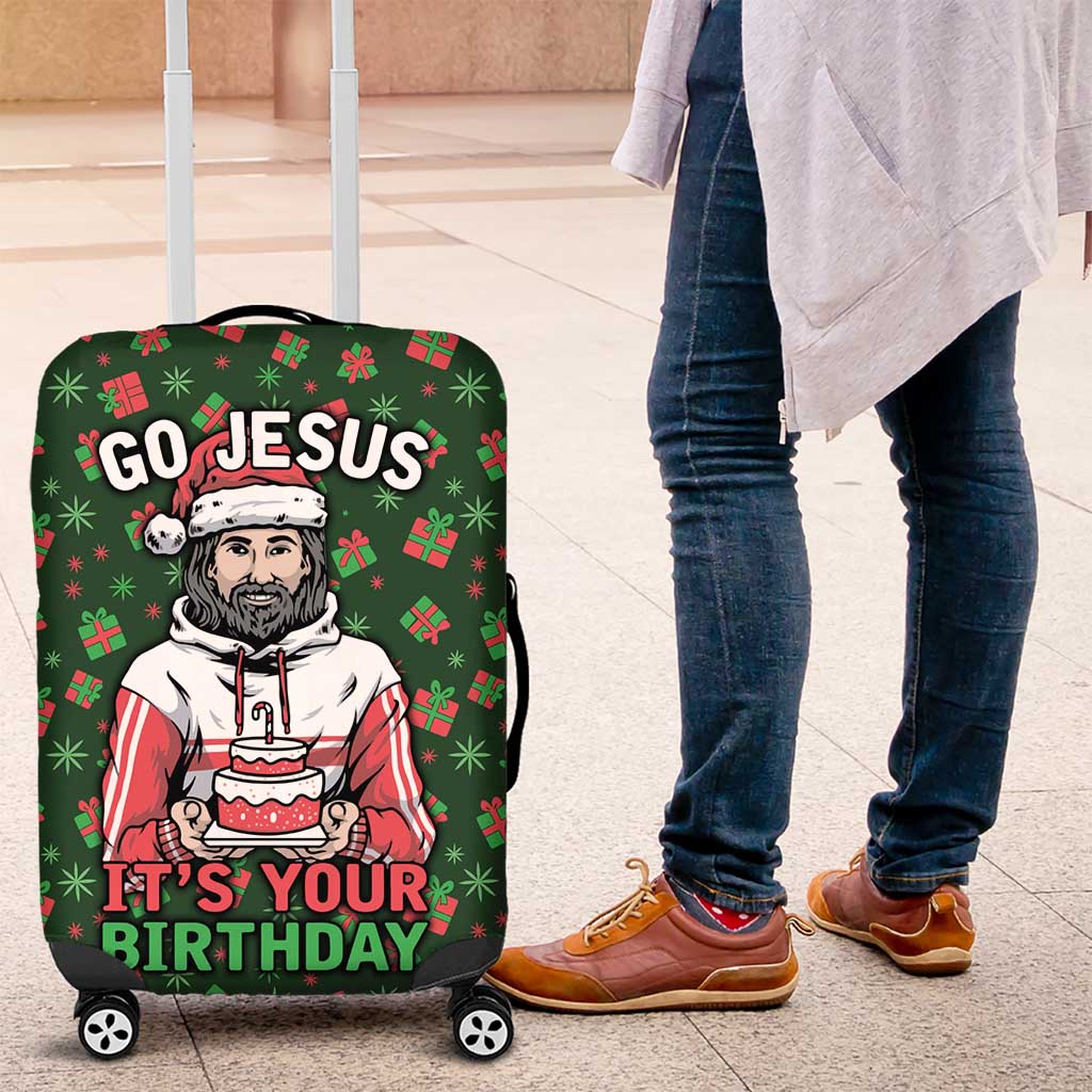 Go Jesus It's Your Birthday Christmas Luggage Cover with Presents and Festive Pattern - Wonder Print Shop