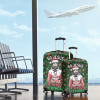 Go Jesus It's Your Birthday Christmas Luggage Cover with Presents and Festive Pattern - Wonder Print Shop