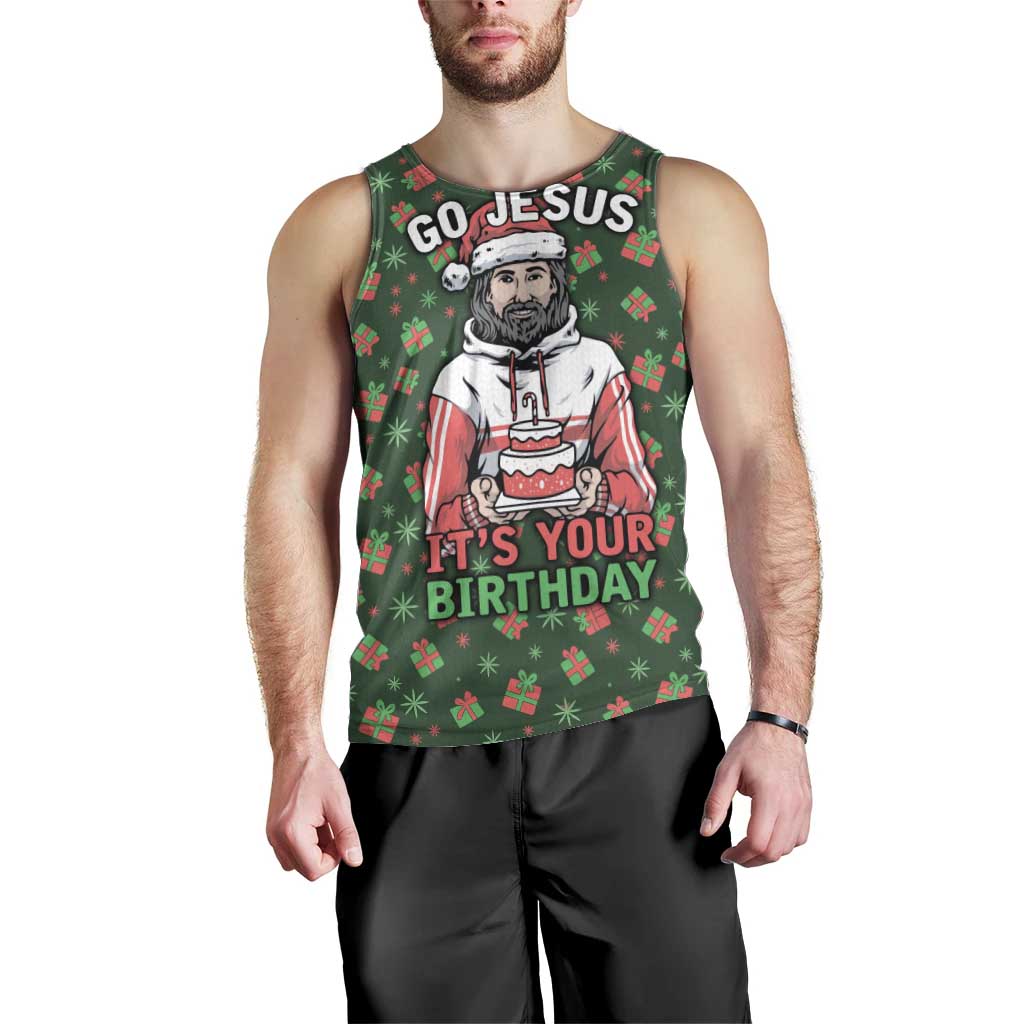 Go Jesus It's Your Birthday Christmas Men Tank Top with Presents and Festive Pattern - Wonder Print Shop