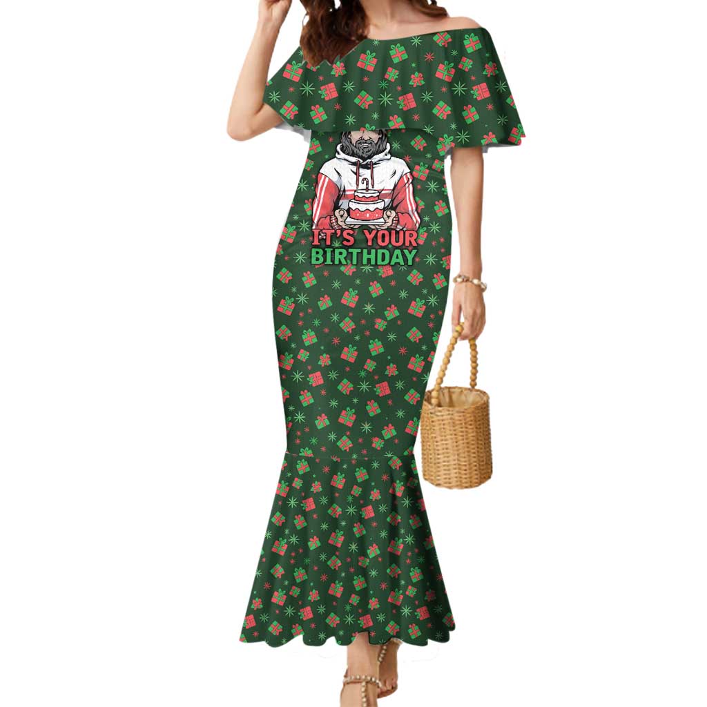 Go Jesus It's Your Birthday Christmas Mermaid Dress with Presents and Festive Pattern - Wonder Print Shop