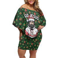 Go Jesus It's Your Birthday Christmas Off Shoulder Short Dress with Presents and Festive Pattern - Wonder Print Shop