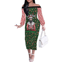 Go Jesus It's Your Birthday Christmas Off The Shoulder Long Sleeve Dress with Presents and Festive Pattern - Wonder Print Shop