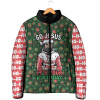 Go Jesus It's Your Birthday Christmas Padded Jacket with Presents and Festive Pattern - Wonder Print Shop