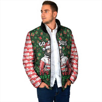 Go Jesus It's Your Birthday Christmas Padded Jacket with Presents and Festive Pattern - Wonder Print Shop