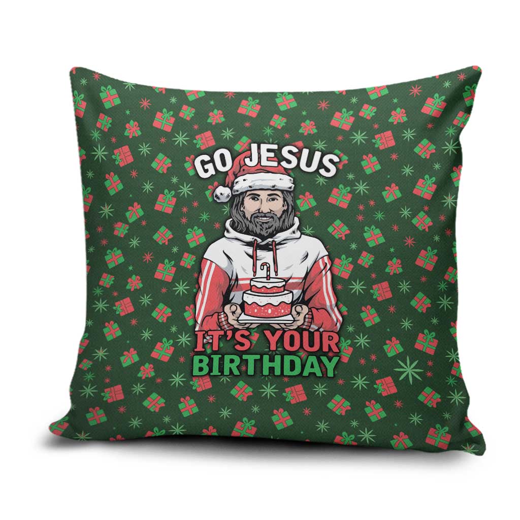 Go Jesus It's Your Birthday Christmas Pillow Cover with Presents and Festive Pattern - Wonder Print Shop