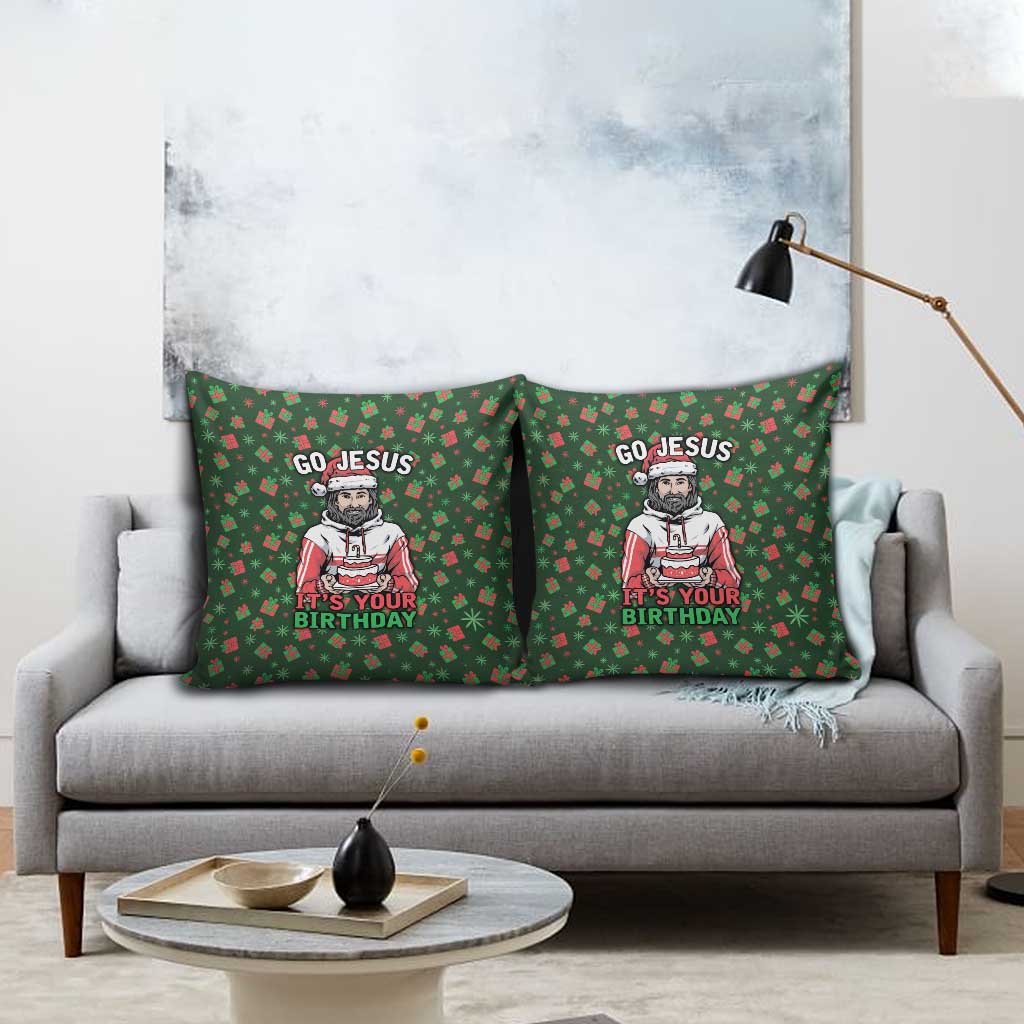 Go Jesus It's Your Birthday Christmas Pillow Cover with Presents and Festive Pattern - Wonder Print Shop
