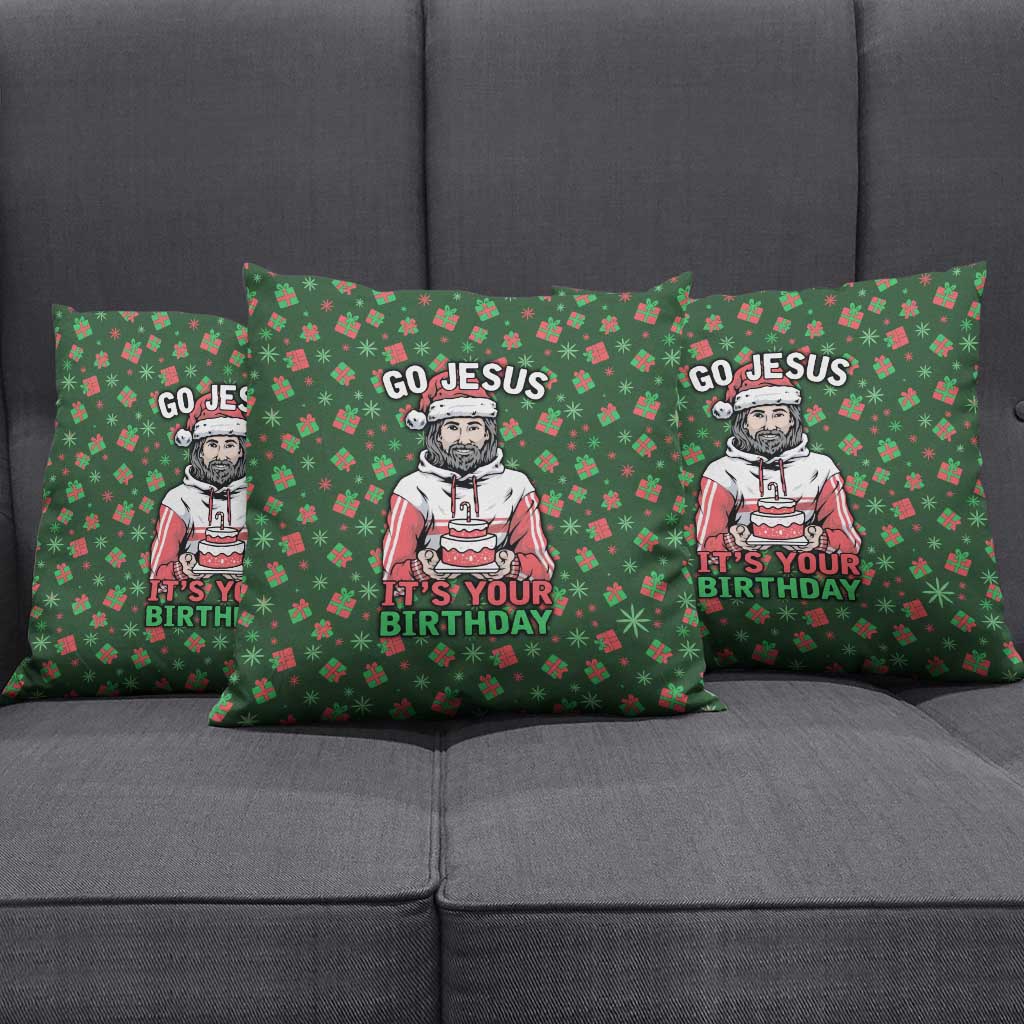 Go Jesus It's Your Birthday Christmas Pillow Cover with Presents and Festive Pattern - Wonder Print Shop