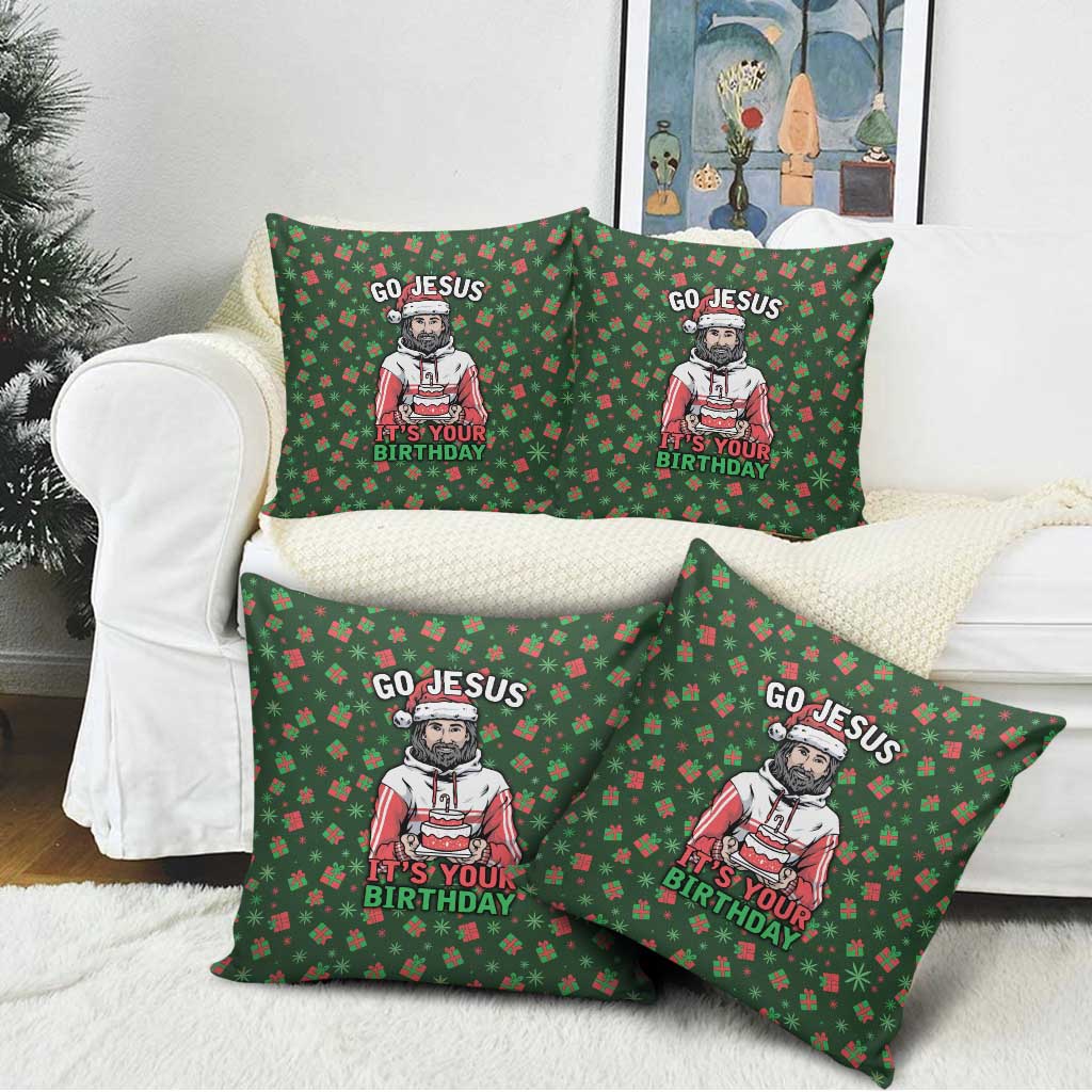 Go Jesus It's Your Birthday Christmas Pillow Cover with Presents and Festive Pattern - Wonder Print Shop