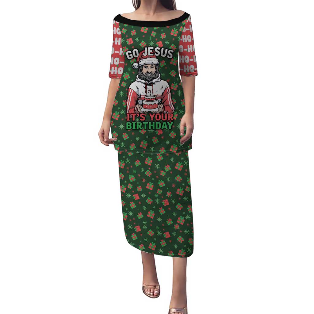 Go Jesus It's Your Birthday Christmas Puletasi with Presents and Festive Pattern - Wonder Print Shop