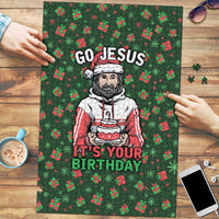 Go Jesus It's Your Birthday Christmas Puzzle with Presents and Festive Pattern - Wonder Print Shop