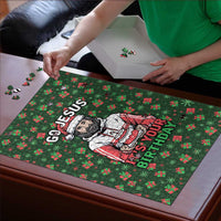 Go Jesus It's Your Birthday Christmas Puzzle with Presents and Festive Pattern - Wonder Print Shop