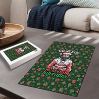Go Jesus It's Your Birthday Christmas Puzzle with Presents and Festive Pattern - Wonder Print Shop
