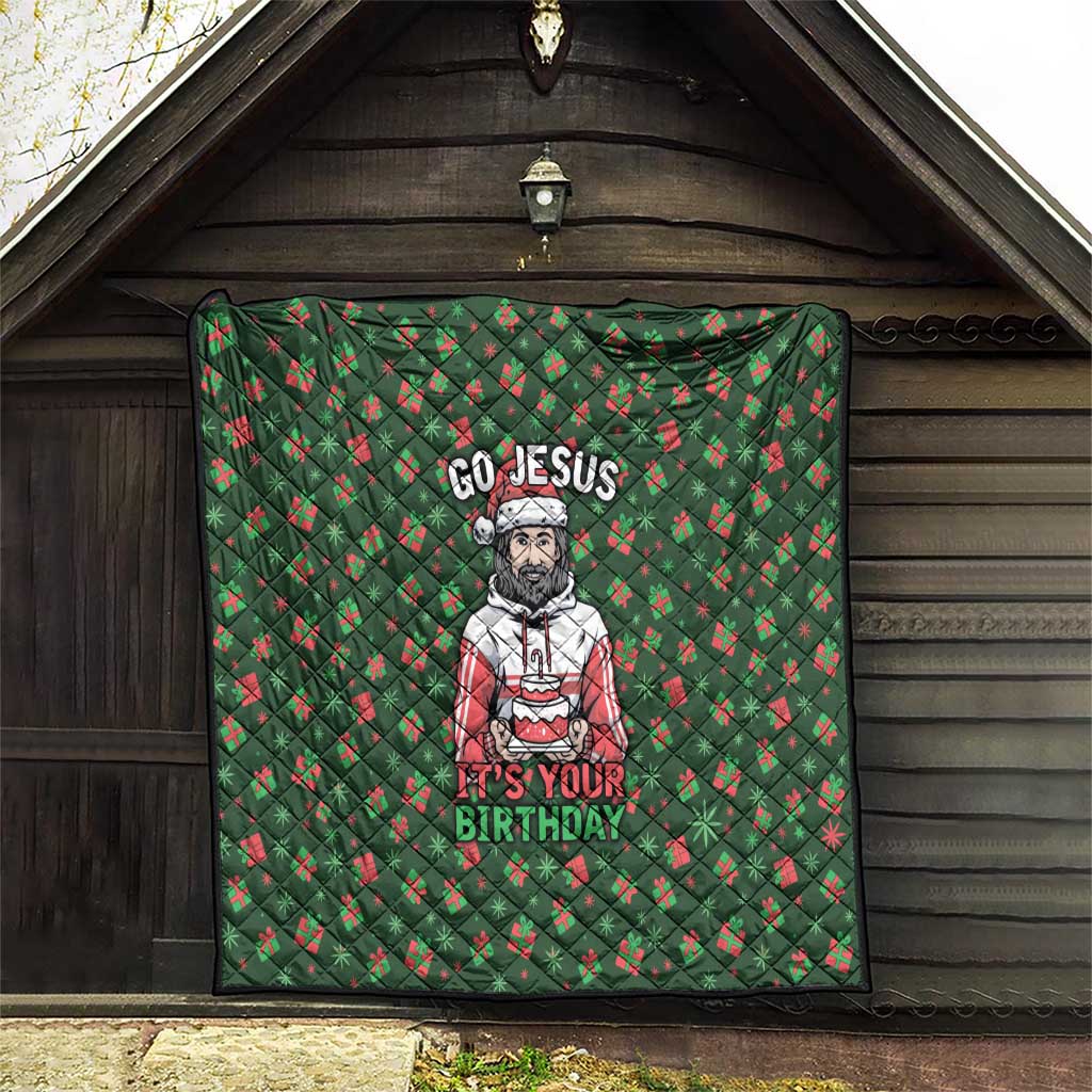 Go Jesus It's Your Birthday Christmas Quilt with Presents and Festive Pattern - Wonder Print Shop