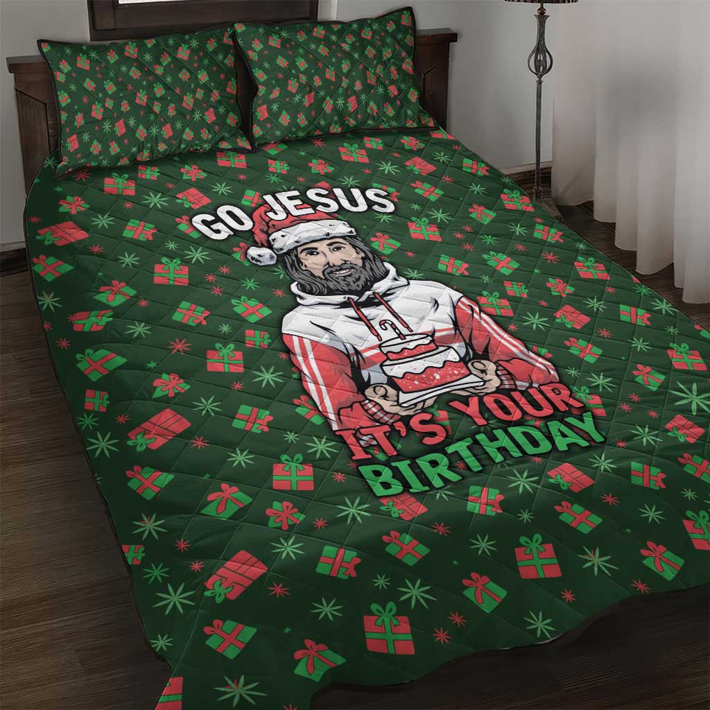 Go Jesus It's Your Birthday Christmas Quilt Bed Set with Presents and Festive Pattern - Wonder Print Shop