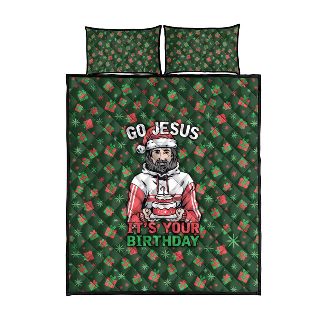 Go Jesus It's Your Birthday Christmas Quilt Bed Set with Presents and Festive Pattern - Wonder Print Shop
