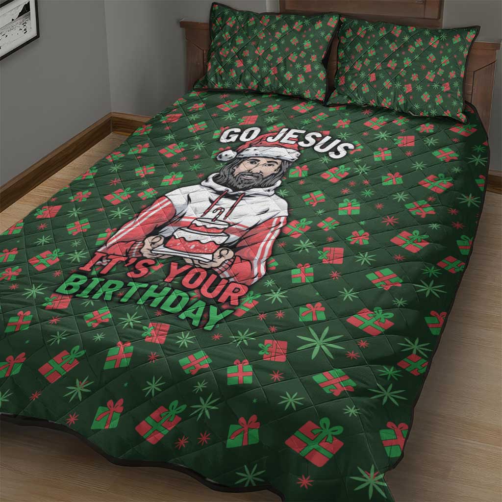 Go Jesus It's Your Birthday Christmas Quilt Bed Set with Presents and Festive Pattern - Wonder Print Shop