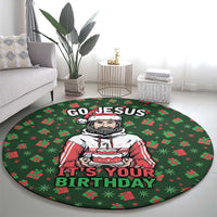 Go Jesus It's Your Birthday Christmas Round Carpet with Presents and Festive Pattern - Wonder Print Shop