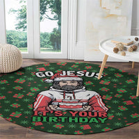 Go Jesus It's Your Birthday Christmas Round Carpet with Presents and Festive Pattern - Wonder Print Shop