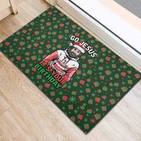 Go Jesus It's Your Birthday Christmas Rubber Doormat with Presents and Festive Pattern - Wonder Print Shop