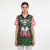 Go Jesus It's Your Birthday Christmas Scrub Top with Presents and Festive Pattern - Wonder Print Shop
