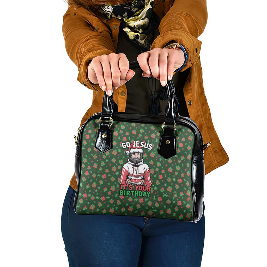 Go Jesus It's Your Birthday Christmas Shoulder Handbag with Presents and Festive Pattern - Wonder Print Shop