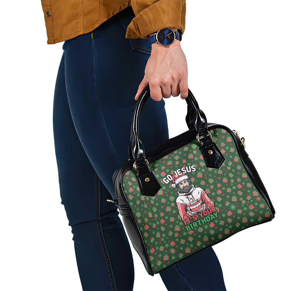 Go Jesus It's Your Birthday Christmas Shoulder Handbag with Presents and Festive Pattern - Wonder Print Shop