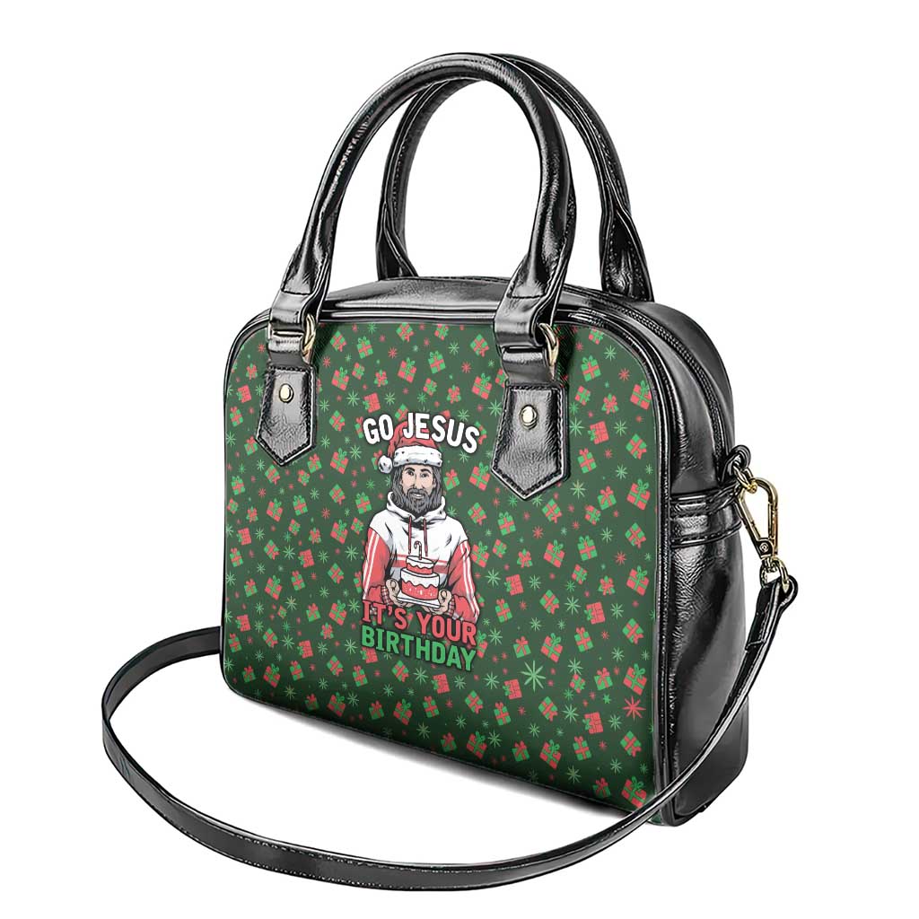Go Jesus It's Your Birthday Christmas Shoulder Handbag with Presents and Festive Pattern - Wonder Print Shop